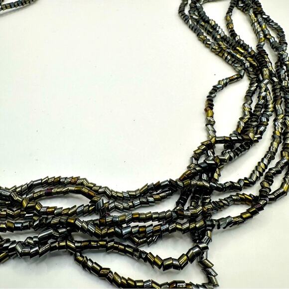 Unbranded Black Multi 7 Strand Beaded Knot Necklace Irridesent - Picture 4 of 10